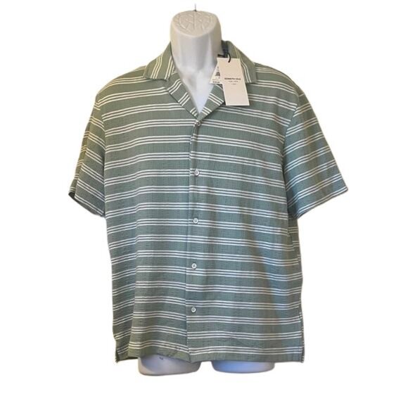 Kenneth Cole New York 1983 Green Striped Soft Button Down Men’s Shirt, Small - Picture 1 of 6